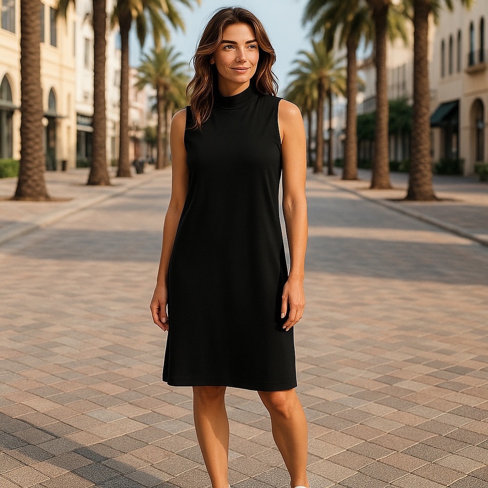 NWT Eileen Fisher Women’s Stretch Jersey Knit Mock Neck Dress Sleeveless Classic